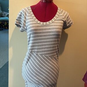 Athleta  maxi dress  Bodycon  Pima Cotton blend  Lt. Gray/ White stripes size XS